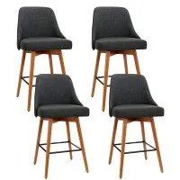 Artiss Set of 4 Bar Stools Swivel Seat Charcoal Wooden Frame with Faux Linen and Padded Backrest, Metal Footrest