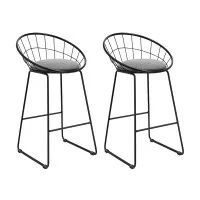 Artiss 2x Bar Stools - Black Faux Linen, Powder-Coated Steel, 65cm Seat Height, Padded Comfort, Modern Design