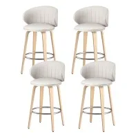 Artiss 4x Bar Stools Dining Chairs - Ergonomic PU Leather, Walnut Wood Frame, 65cm Seat Height, Beige, Modern Design