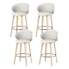 Artiss 4x Bar Stools Dining Chairs - Ergonomic PU Leather, Walnut Wood Frame, 65cm Seat Height, Beige, Modern Design