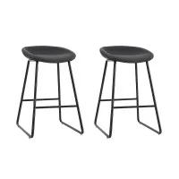 Artiss Ludovic 2x Bar Stools PU Leather Kitchen Dining Chairs, Metal Frame, Footrest, Black, 65cm Seat Height