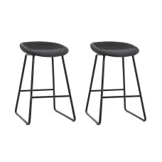 Artiss Ludovic 2x Bar Stools PU Leather Kitchen Dining Chairs, Metal Frame, Footrest, Black, 65cm Seat Height