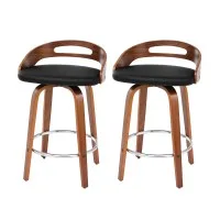 Artiss Set of 2 Bar Stools 66cm Swivel Counter Seats with PU Leather Cushion and Chrome Footrest Black