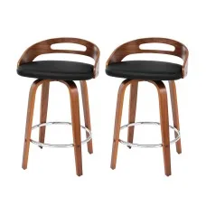 Artiss Set of 2 Bar Stools 66cm Swivel Counter Seats with PU Leather Cushion and Chrome Footrest Black