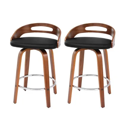 Artiss Set of 2 Bar Stools 66cm Swivel Counter Seats with PU Leather Cushion and Chrome Footrest Black