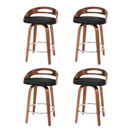 Artiss Set of 4 Black Bar Stools 66cm Seat Height Swivel PU Leather Padded Counter Dining Chairs