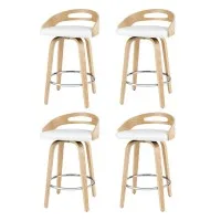 Artiss Set of 4 Swivel Bar Stools, White PU Leather, Low Back, Plywood Legs, 64cm Seat, Modern Dining Chairs