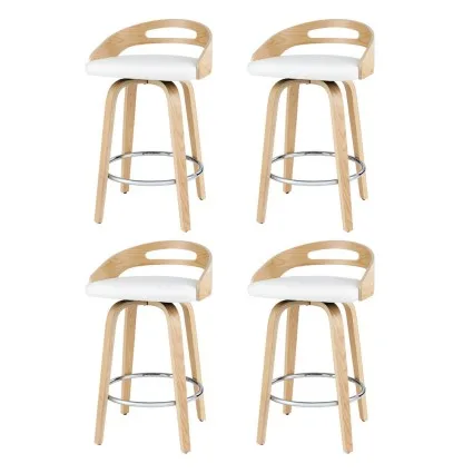 Artiss Set of 4 Swivel Bar Stools, White PU Leather, Low Back, Plywood Legs, 64cm Seat, Modern Dining Chairs