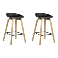 Artiss 2x Bar Stools Black, 67cm Seat, Wooden Legs, PP Plastic Seat, Metal Footrest, Anti-Slip Protectors, Modern Design