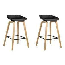 Artiss 2x Bar Stools Black, 67cm Seat, Wooden Legs, PP Plastic Seat, Metal Footrest, Anti-Slip Protectors, Modern Design