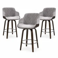 Artiss Set of 3 70cm Bar Stools Swivel Velvet Dining Chairs with Chrome Footrests and Anti-Slip Feet Grey