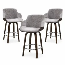 Artiss Set of 3 70cm Bar Stools Swivel Velvet Dining Chairs with Chrome Footrests and Anti-Slip Feet Grey
