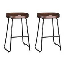 Artiss Bar Stools Pinewood Tractor Seat 65cm Black Legs Vintage Industrial Design Retro Style Pair 1-Year Warranty
