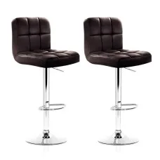 Artiss 2x Bar Stools - Chocolate PU Leather, Adjustable Gas Lift, 360° Swivel, Chrome Finish, 68-81cm Seat Height