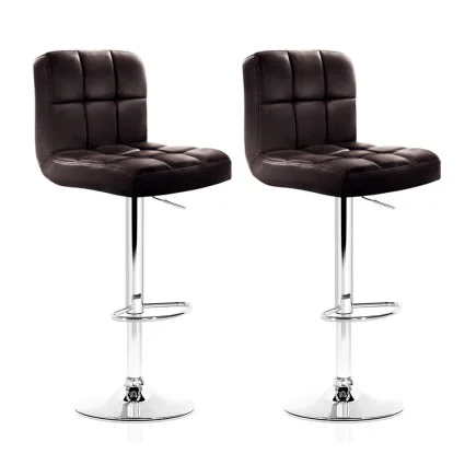 Artiss 2x Bar Stools - Chocolate PU Leather, Adjustable Gas Lift, 360° Swivel, Chrome Finish, 68-81cm Seat Height