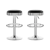Artiss Set of 2 Backless PU Leather Bar Stools - Black, Chrome Finish, Swivel, Adjustable Height, Modern Design