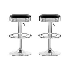 Artiss Set of 2 Backless PU Leather Bar Stools - Black, Chrome Finish, Swivel, Adjustable Height, Modern Design