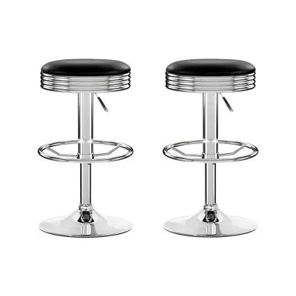 Artiss Set of 2 Backless PU Leather Bar Stools - Black, Chrome Finish, Swivel, Adjustable Height, Modern Design