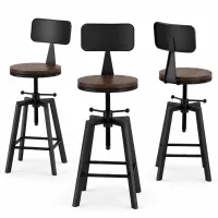 Artiss 3 Piece Bar Stool Set with 360° Swivel, Adjustable 63.5–79.5cm Seat Height, Backrests, Black and Wood