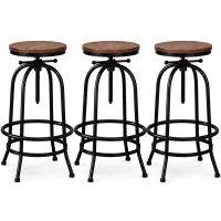 Artiss 3 Piece Adjustable Swivel Bar Stool Set 70-90cm Backless Elm Wood Seat Black Industrial