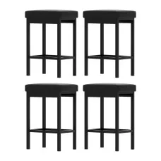 Artiss Set of 4 Metal Bar Stools with PU Leather Padded Seat, 66cm Height, Black, Reinforced Steel Frame