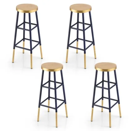 Artiss 4x Bar Stools Metal Gold Navy - Stylish Two-Tone Design, Sturdy 120kg Capacity, 76cm Seat Height, Easy Assembly