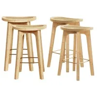 Artiss 4x Bamboo Rattan Bar Stools Counter Height 67cm PVC Rattan Seat Gold Footrest Durable Design Comfortable