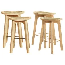 Artiss 4x Bamboo Rattan Bar Stools Counter Height 67cm PVC Rattan Seat Gold Footrest Durable Design Comfortable