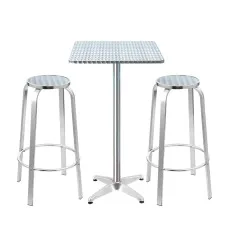 Gardeon 3-Piece Outdoor Bar Set - Adjustable Aluminium Bistro Table & Stools, Rust, UV-Resistant, Indoor/Outdoor Use
