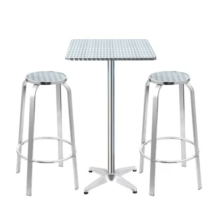 Gardeon 3-Piece Outdoor Bar Set - Adjustable Aluminium Bistro Table & Stools, Rust, UV-Resistant, Indoor/Outdoor Use