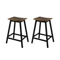 Artiss Bar Stools Set of 2 Wooden Industrial Counter Stools with Saddle Seats Rustic Brown Anti-Slip Protectors