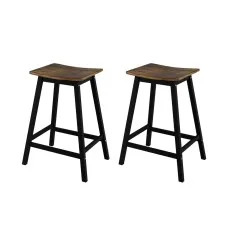 Artiss Bar Stools Set of 2 Wooden Industrial Counter Stools with Saddle Seats Rustic Brown Anti-Slip Protectors