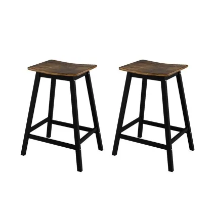 Artiss Bar Stools Set of 2 Wooden Industrial Counter Stools with Saddle Seats Rustic Brown Anti-Slip Protectors