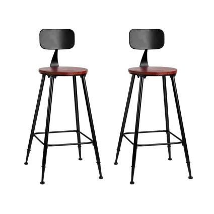 Artiss 2x Bar Stools - Vintage Metal Chairs with Removable Backrest, Industrial Design, 45x45x100cm, Dark Brown/Black