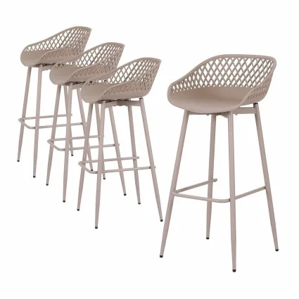 Gardeon 4-Piece Outdoor Bar Stools with Lattice Backrests and Footrests Coffee Polypropylene Seats