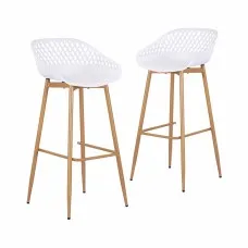 Gardeon Outdoor Bar Stools Set of 2 White Polypropylene Metal Patio Dining Chairs