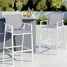Gardeon 2 Piece Outdoor Bar Stools with Textilene Seating 150kg Grey and White