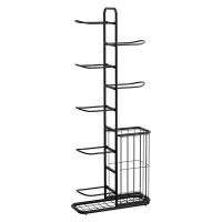 Everfit 7-Tier Ball Storage Rack with Basket, Steel Frame, Black, 58x23.5x145cm - Organise Sports Gear in Garage Gym