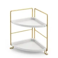 Artiss Bathroom Corner Shelf 2-Tier Counter-top Organiser with Detachable Easy-Clean PP Trays White Gold