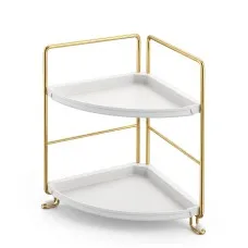 Artiss Bathroom Corner Shelf 2-Tier Counter-top Organiser with Detachable Easy-Clean PP Trays White Gold