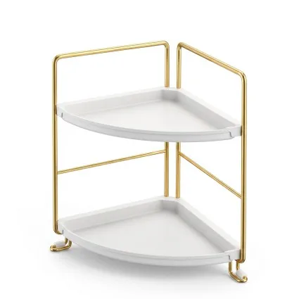 Artiss Bathroom Corner Shelf 2-Tier Counter-top Organiser with Detachable Easy-Clean PP Trays White Gold