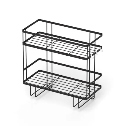 Artiss Over Toilet Storage Rack, 2-Tier Bathroom Shelf Organiser, Carbon Steel, 35x15x32cm, Black, Tool-Free Install