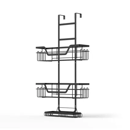 Artiss 3 Tier Over the Door Shower Caddy Hanging Bathroom Storage Organiser Black Clip on No Drill Adhesive