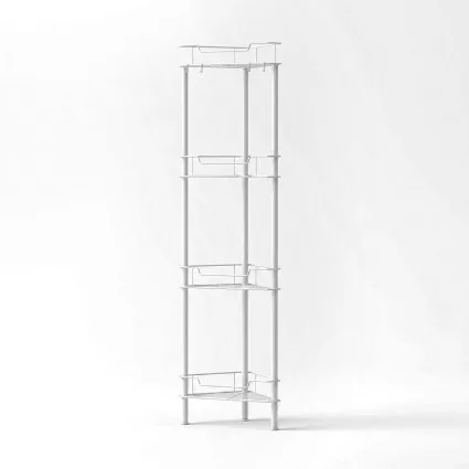 Artiss 4 Tier Floor Standing Corner Shower Caddy White Metal Bathroom Organiser Modular Tool Free Setup