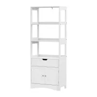 Artiss Bathroom Floor Storage Cabinet, White MDF, 2 Drawers, 3 Open Shelves, 2 Doors, 60x33x154cm, Easy Assembly