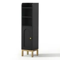 Artiss 2X Bathroom Storage Cabinet Floor Organiser 20x20x84cm Slim Adjustable Black with Arched Door