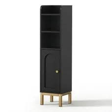Artiss 2X Bathroom Storage Cabinet Floor Organiser 20x20x84cm Slim Adjustable Black with Arched Door