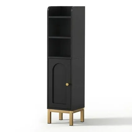 Artiss 2X Bathroom Storage Cabinet Floor Organiser 20x20x84cm Slim Adjustable Black with Arched Door