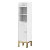 Artiss 2-Pack Slim Bathroom Storage Cabinet 3-Tier Adjustable Shelf Arched Door White 20x20x84cm with Gold-Tone Legs
