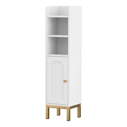 Artiss 2-Pack Slim Bathroom Storage Cabinet 3-Tier Adjustable Shelf Arched Door White 20x20x84cm with Gold-Tone Legs